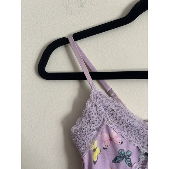 Forever 21 Y2K Butterfly Lace Crop Top Pink Cute Lettuce Hem Small Stretch - Picture 3 of 5